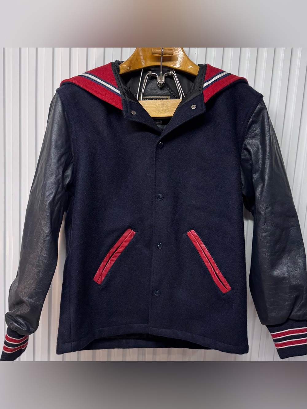 Vintage 90s Holloway USA Sailor Collar Varsity Jacket Womens Small Short Leather
